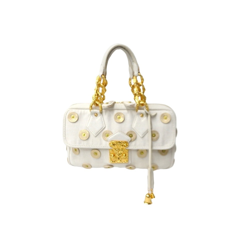 LOUIS VUITTON Handbag Polka Dots Panama Tinkerbell Canvas Ivory White